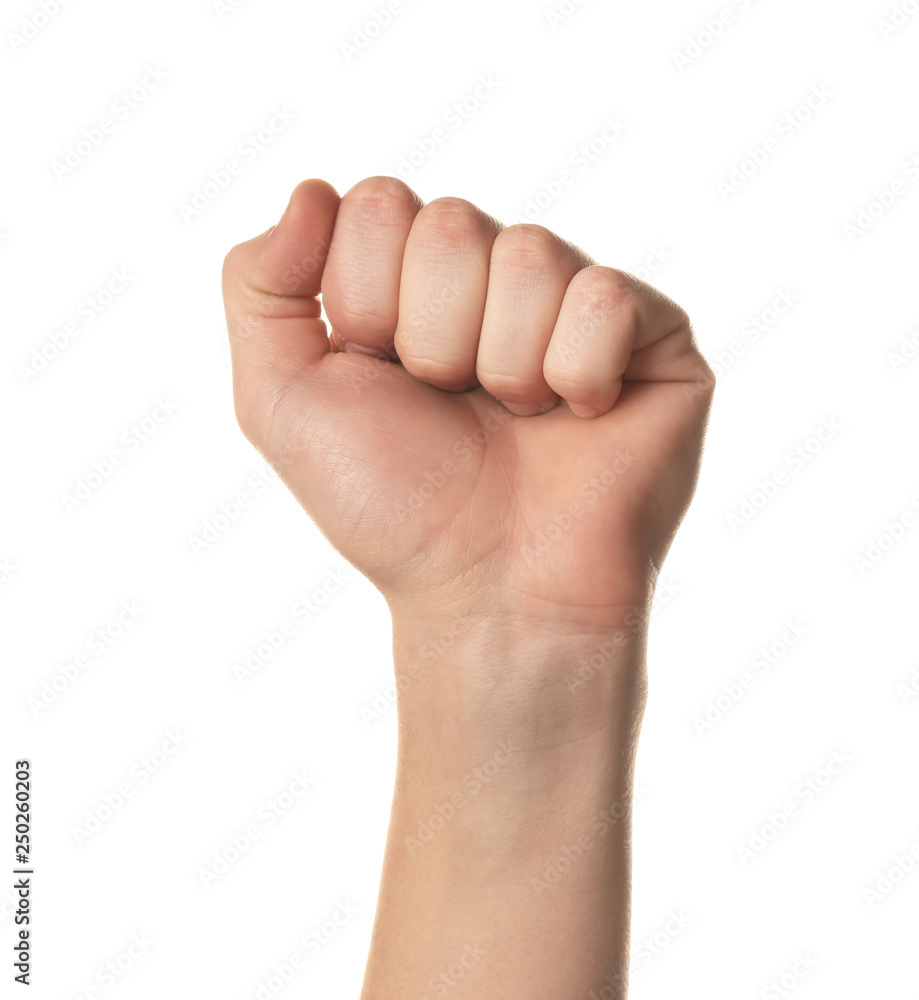 Male hand holding something on white background Male hand holding something on white background