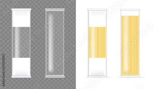 Mock up Realistic Spaghetti Transparent bag packaging for food on white Background Illustration