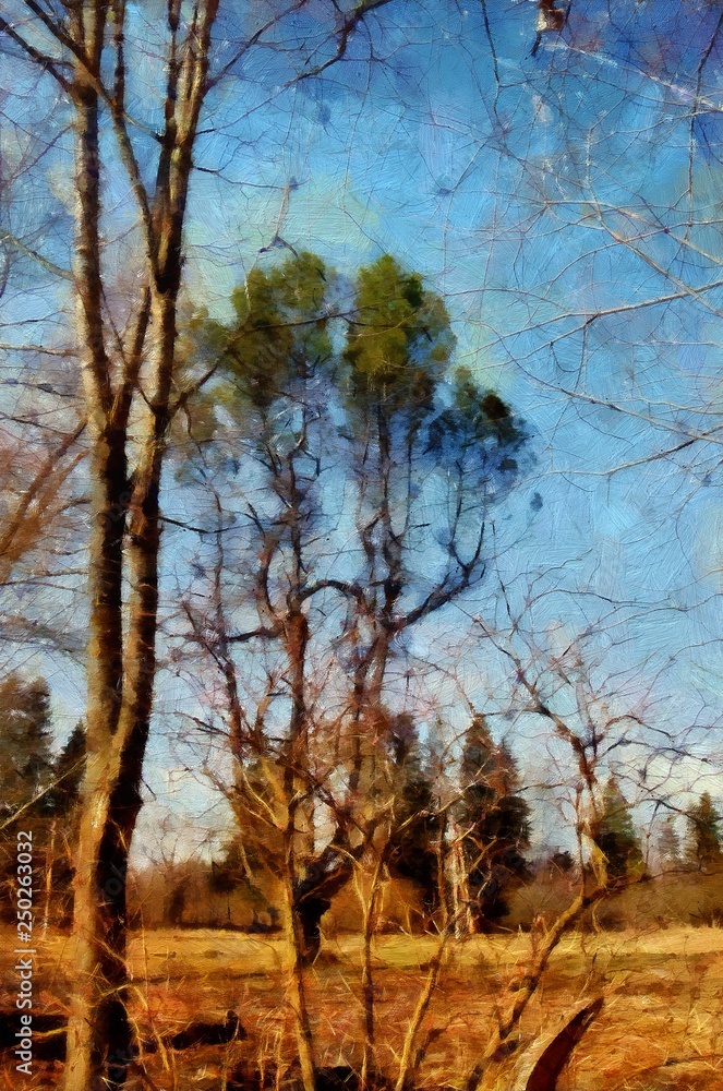 Oil painting nature landscape contemporary stock wall art print for canvas or paper, or stationery. Hand drawing by brush original nature artwork. Village scene in spring or summer. Modern poster. Oil painting nature landscape contemporary stock wall art print for canvas or paper, or stationery. Hand drawing by brush original nature artwork. Village scene in spring or summer. Modern poster.
