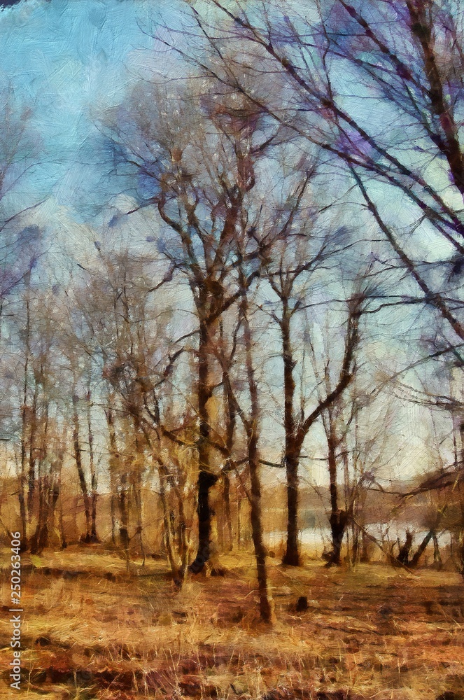 Oil painting nature landscape contemporary stock wall art print for canvas or paper, or stationery. Hand drawing by brush original nature artwork. Village scene in spring or summer. Modern poster. Oil painting nature landscape contemporary stock wall art print for canvas or paper, or stationery. Hand drawing by brush original nature artwork. Village scene in spring or summer. Modern poster.