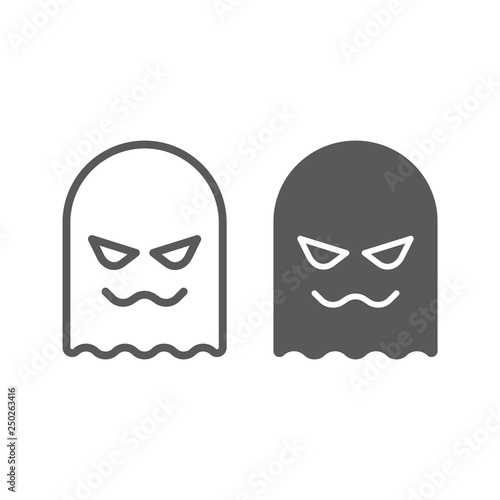 Ghost line and glyph icon, horror and character, horror sign, vector graphics, a linear pattern on a white background.