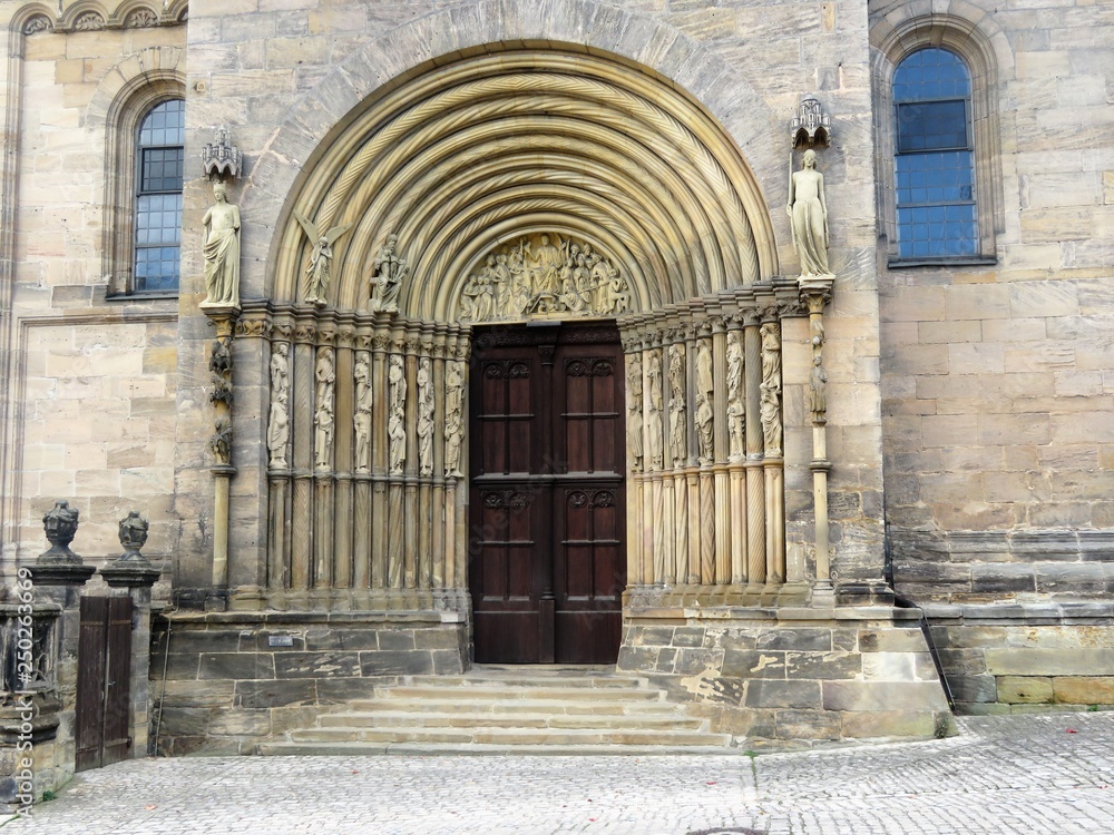 Entrance door in the Bamberg Cathedral of St. Peter and St. George.