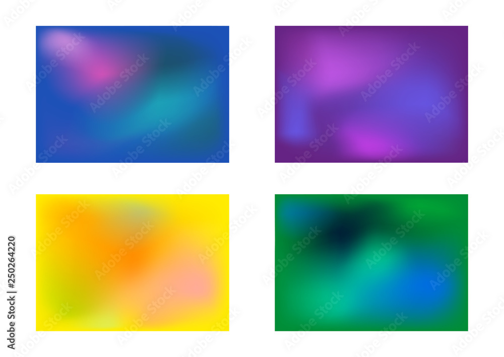 Set of colorful backgrounds. Collection of horizontal color templates. Blue, purple, yellow, green. Colour vector illustration.