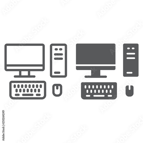 Pc line and glyph icon, technology and computer, desktop sign, vector graphics, a linear pattern on a white background.