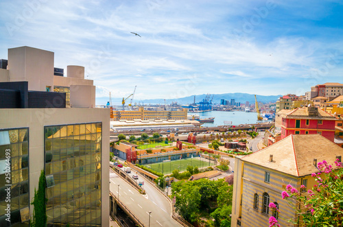 View on industrial port of Genoa (Genova), Liguria, Italy