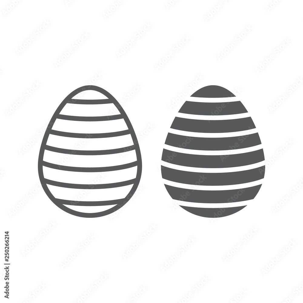 Easter egg line and glyph icon, easter and decoration, striped egg sign, vector graphics, a linear pattern on a white background. Easter egg line and glyph icon, easter and decoration, striped egg sign, vector graphics, a linear pattern on a white background.