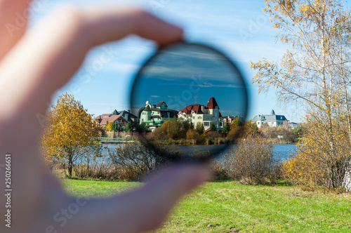 Polarizing filter for camera lens in photography