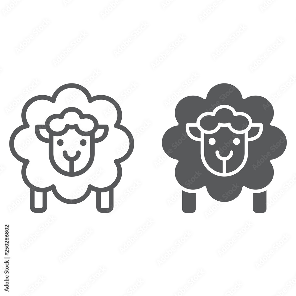 Sheep line and glyph icon, wool and animal, lamb sign, vector graphics, a linear pattern on a white background.