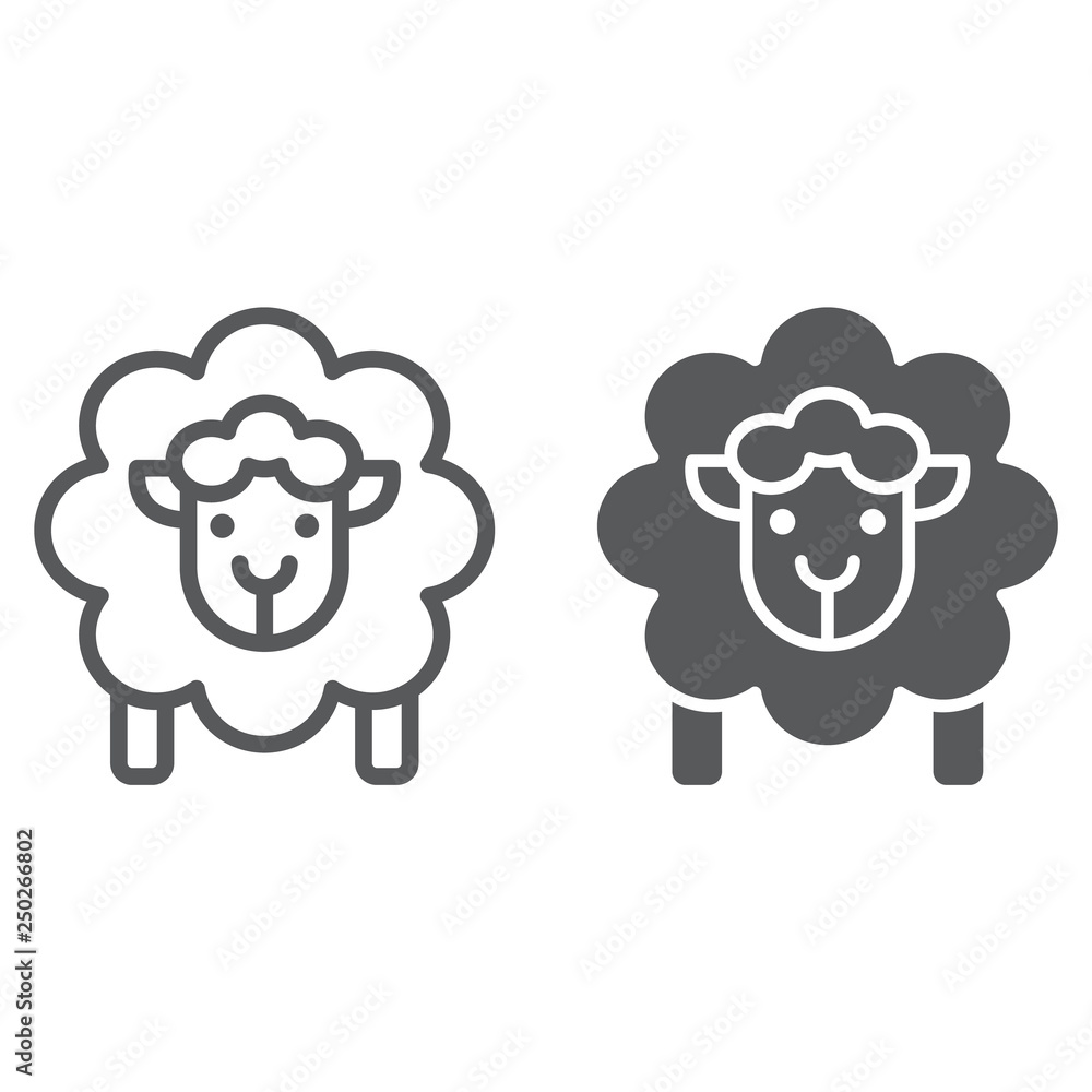 Sheep line and glyph icon, wool and animal, lamb sign, vector graphics, a linear pattern on a white background. Sheep line and glyph icon, wool and animal, lamb sign, vector graphics, a linear pattern on a white background.