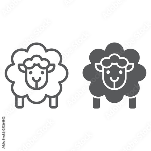 Sheep line and glyph icon, wool and animal, lamb sign, vector graphics, a linear pattern on a white background.