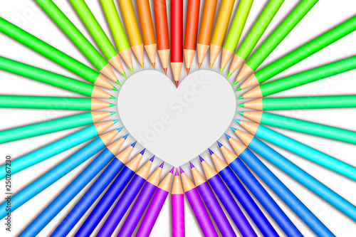 Colorful pencils and heart shape
