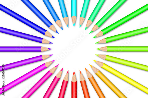 Colorful color pencils in front of white background