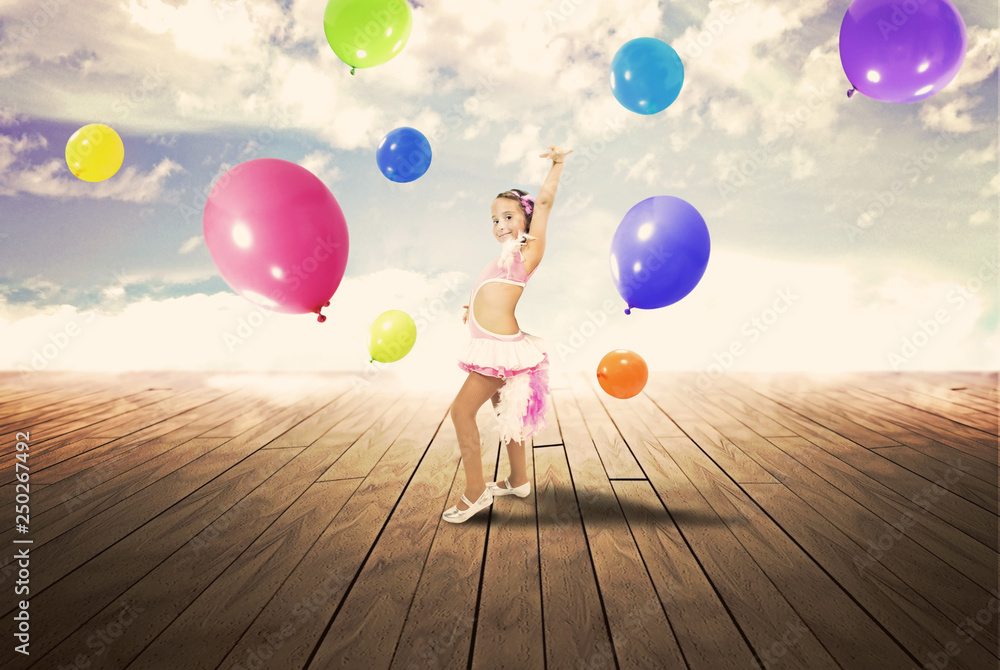 Ballerina su sfondo astratto, vintage con palloncini colorati Stock Photo |  Adobe Stock
