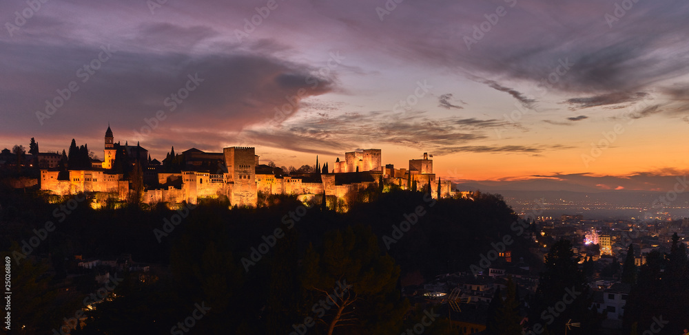 Sunset in Granada with views of the Alhambra
