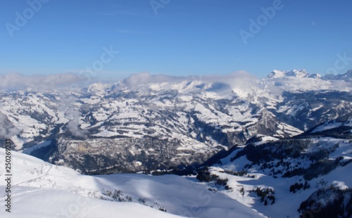 Beautiful panoramic view of snow-capped mountains in the Swiss Alps