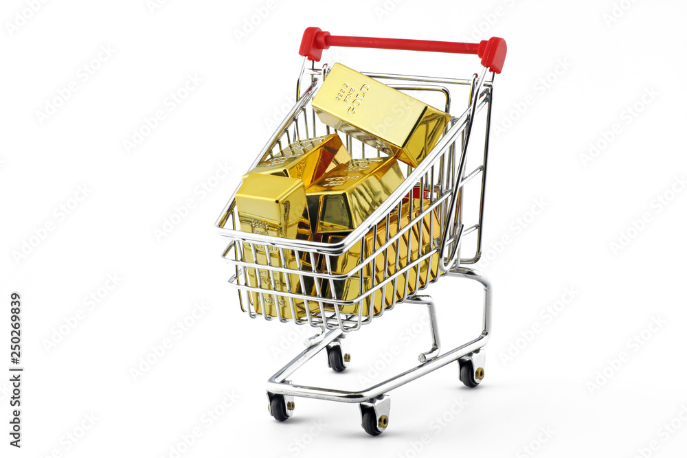 Goldbarren in Einkaufswagen Goldbarren in Einkaufswagen