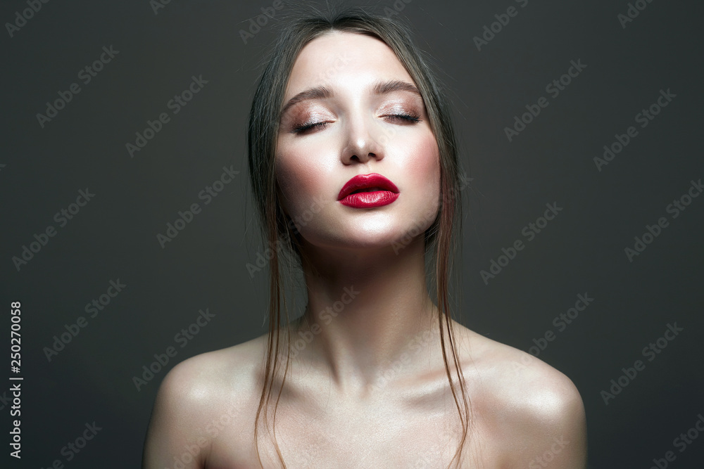 Beauty sensual girl with red lips make-up Beauty sensual girl with red lips make-up