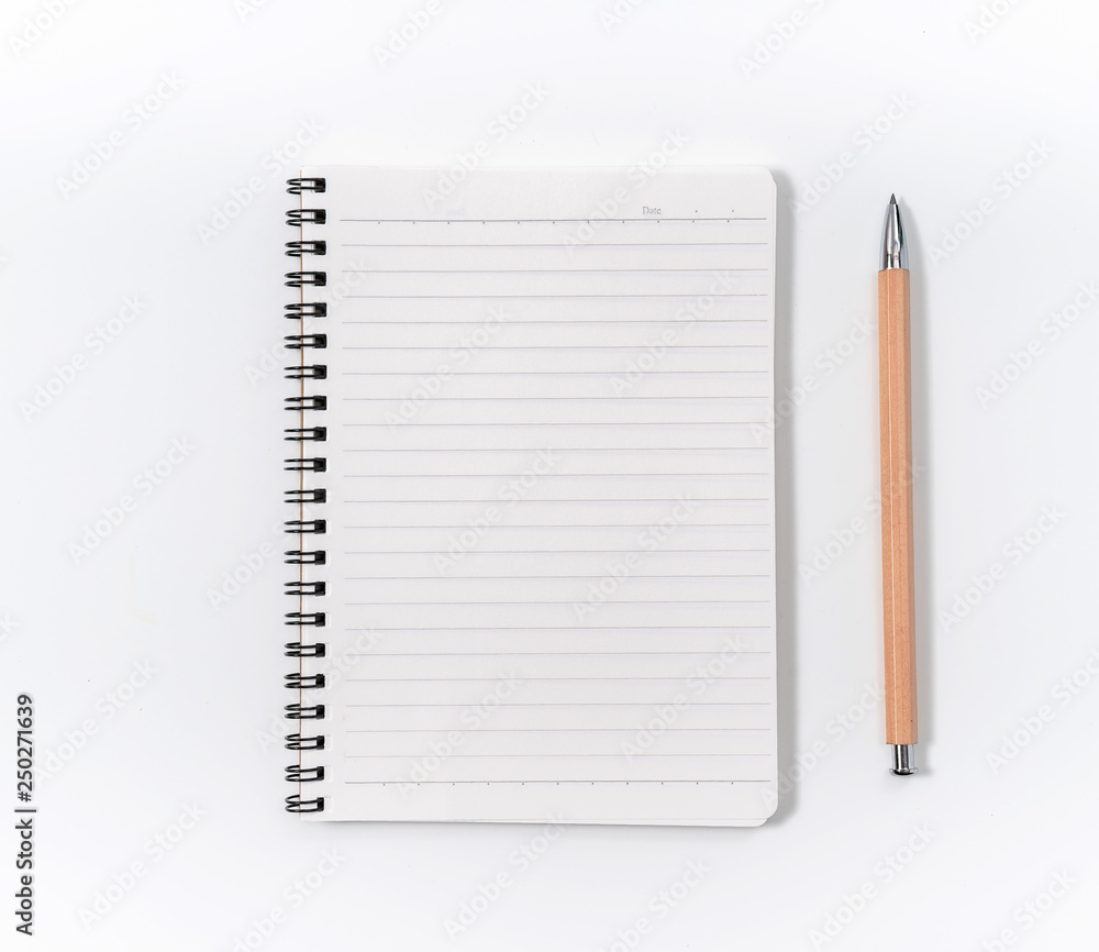 Brown spiral notebook isolated on white background.top view Brown spiral notebook isolated on white background.top view