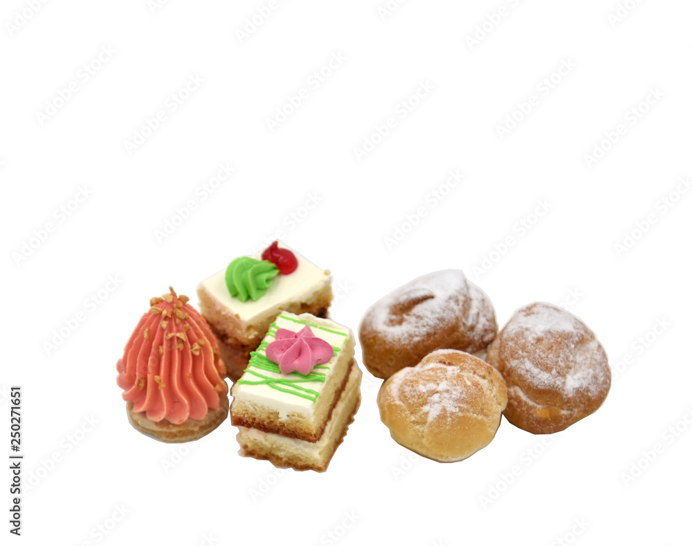 Isolated pastry with cream and sugar dust Isolated pastry with cream and sugar dust