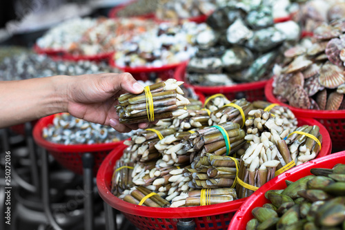 Photography Seafood market on the street outdoor.