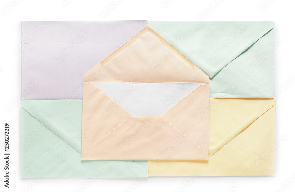 Paper envelopes on white background