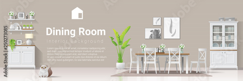 Interior background with dining room in modern rustic style , vector , illustration