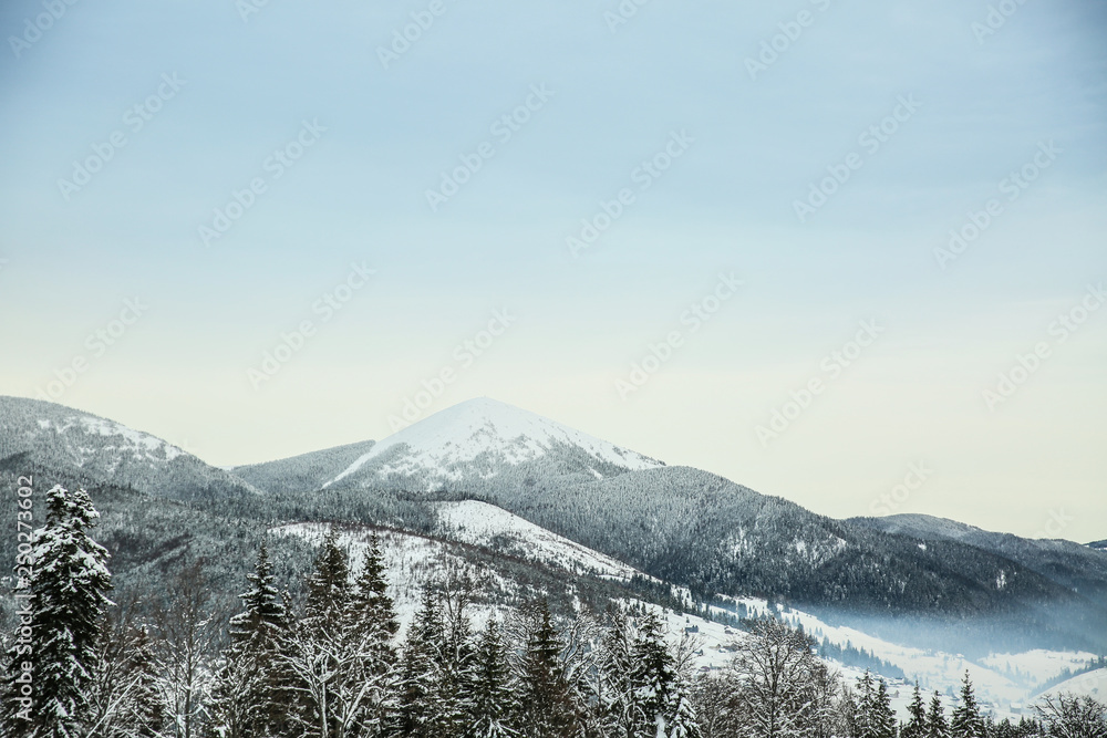 Beautiful landscape with mountains on winter day Beautiful landscape with mountains on winter day