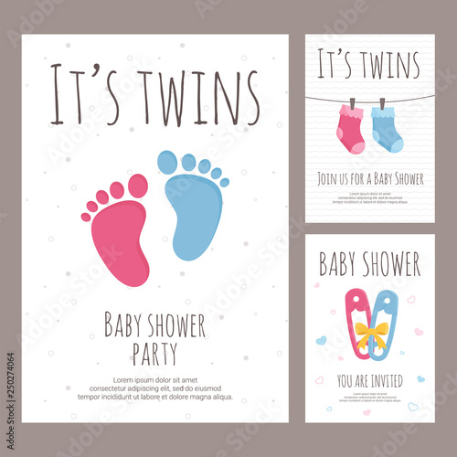 Baby shower invitation vector illustration set in flat style.
