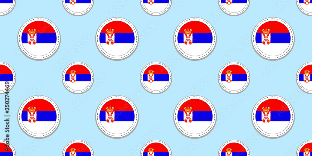 Serbia round flag seamless pattern. Serbian background. Vector circle icons. Geometric symbols stickers. Texture for sports pages, games, travelling design elements. patriotic wallpaper. Serbia round flag seamless pattern. Serbian background. Vector circle icons. Geometric symbols stickers. Texture for sports pages, games, travelling design elements. patriotic wallpaper.