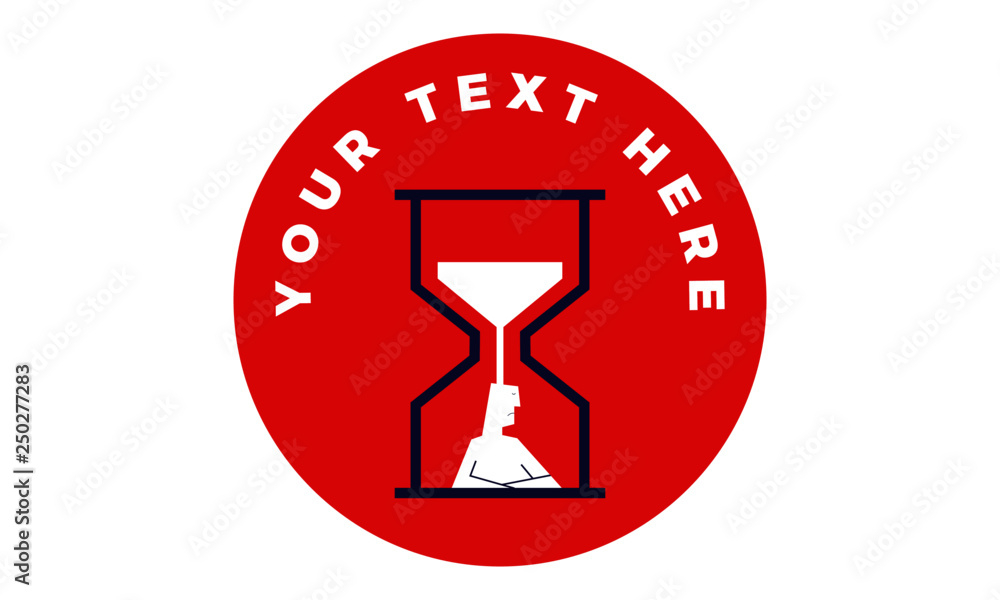 Badge Concept. Vector illustration of a man waiting. Person in hour glass. People time concept. Badge Concept. Vector illustration of a man waiting. Person in hour glass. People time concept.