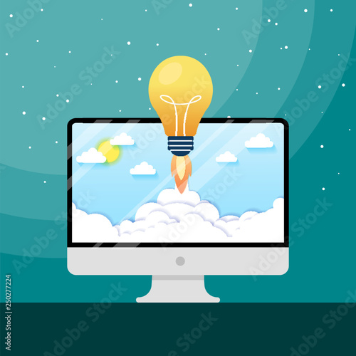 Vector illustration concept light bulb rocket launch for idea boost. can be used for landing pages, templates, UI, web, mobile applications, posters, banners, leaflets