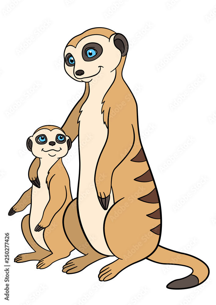 Cartoon animals. Mother meerkat with her cute baby. Stock Vector | Adobe  Stock
