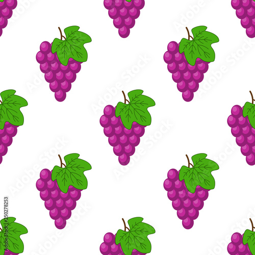 Fototapeta Naklejka Na Ścianę i Meble -  Vector seamless pattern with cartoon grapes isolated on white. Bright juice berries. Illustration used for magazine, book, poster, card, menu cover, web pages.