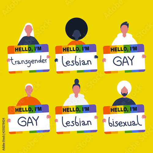 Hello, I'm lesbian, gay, bisexual,  transgender. Open homosexuality. Coming out. Young characters introducing themselves as a part of the LGBT community