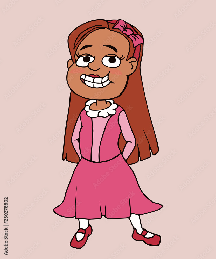 little girl in pink dress cartoon portrait