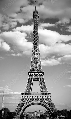 Eiffel Tower symbol of Paris in France in black and white
