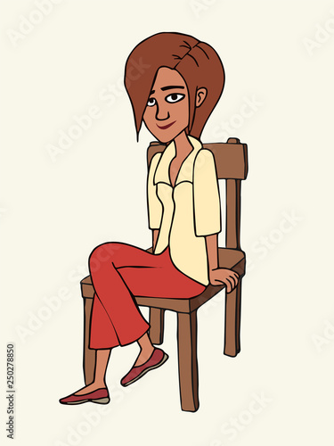 smiling woman sitting on the chair, isolated vector cartoon