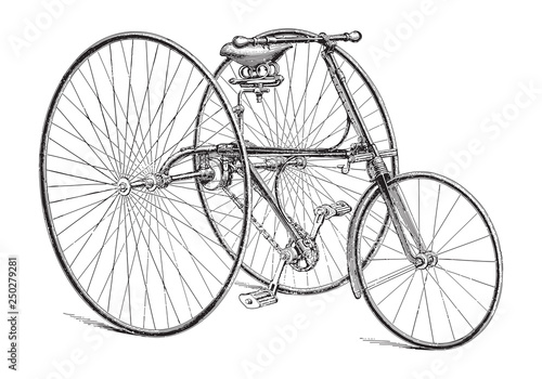 Old bicycle (tricycle) / vintage illustration from Meyers Konversations-Lexikon 1897 