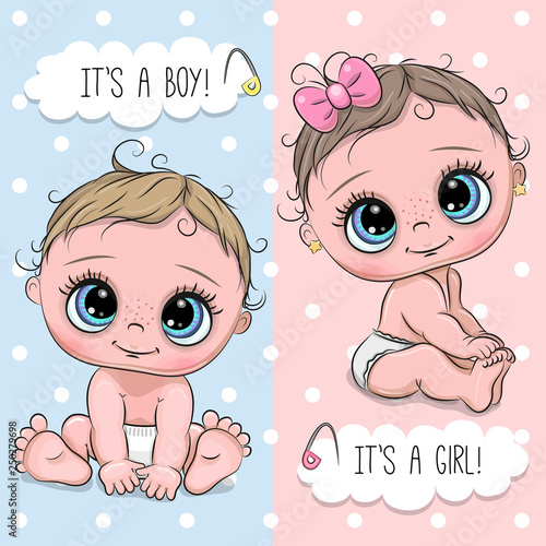 Baby Shower greeting card with babies boy and girl