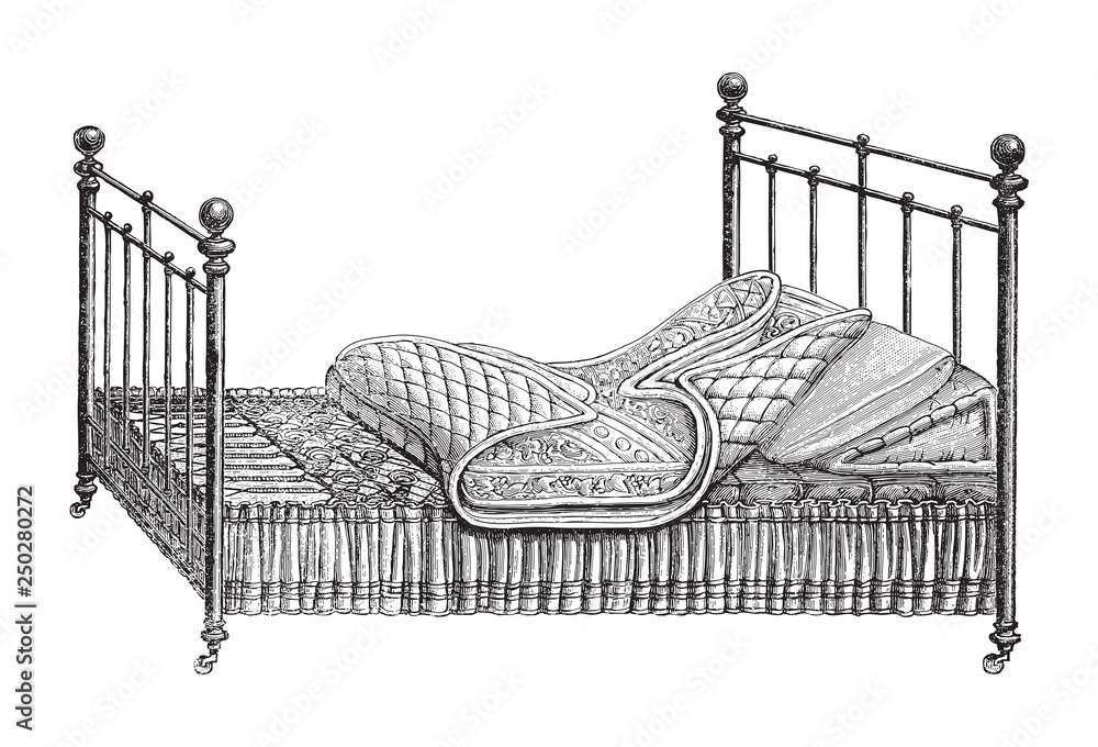 Old bed / vintage illustration Stock Vector | Adobe Stock