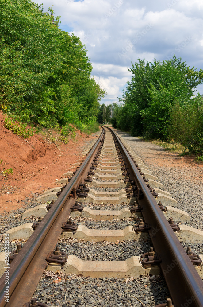Fototapeta premium Single-track narrow gauge railway. 07.12.2018. Russia, the city of Orenburg. Children's railway
