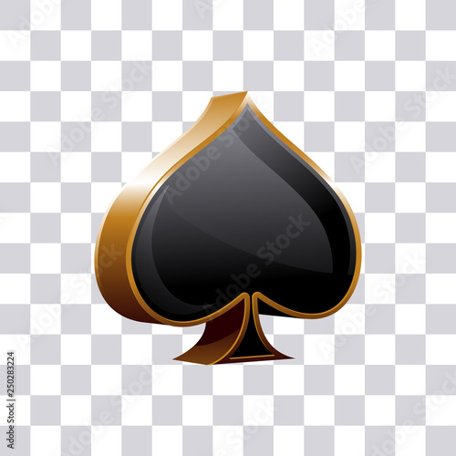 Shiny golden spade 3D suit deck of cards on transparent background vector illustration