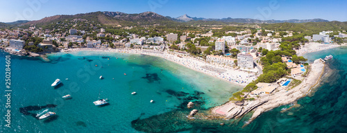Fototapeta Naklejka Na Ścianę i Meble -  Aerial view, view of Peguera with hotels and beaches, Costa de la Calma, Caliva region, Mallorca, Balearic Islands, Spain