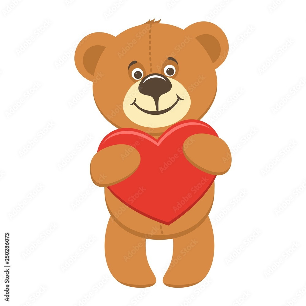 Cute brown Teddy bear with a big heart. Greeting card or gift for Valentine's Day or congratulations on the newborn. Cartoon character isolated on white background. Vector illustration. Flat style. Cute brown Teddy bear with a big heart. Greeting card or gift for Valentine's Day or congratulations on the newborn. Cartoon character isolated on white background. Vector illustration. Flat style.