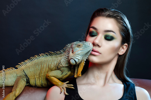 perfect portrait sensual woman and dragon