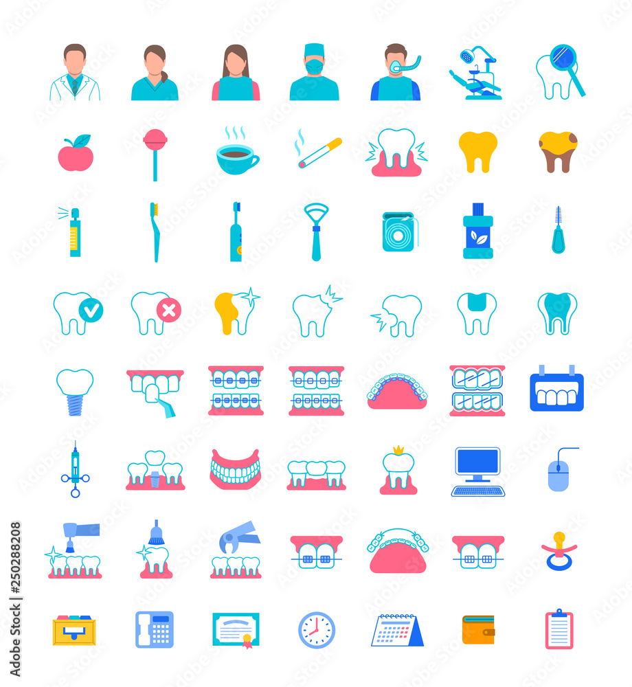 Dental clinic services flat vector icons Dental clinic services flat vector icons