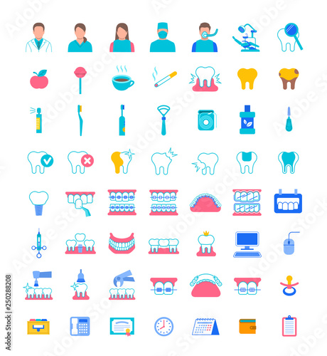 Dental clinic services flat vector icons