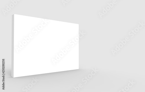 3d rendering. Empty blank white rectangle box whiteboard with clipping path on gray backgorund.