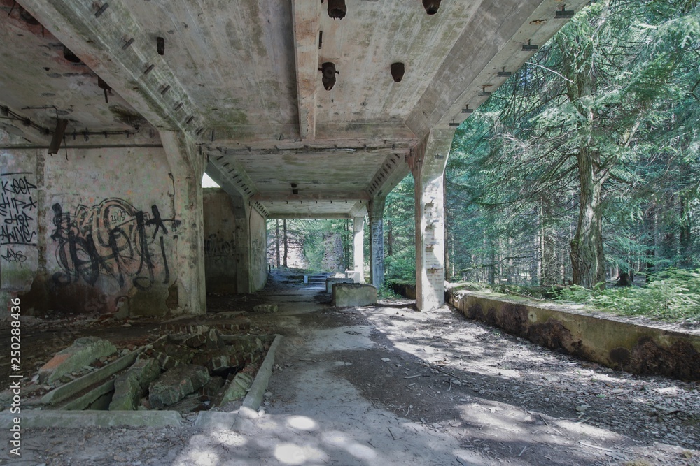 Obraz premium Ruins of a tin factory near the village of Rolava (German Sauersack) in the Ore Mountains. During the Second World War there was a prison camp.