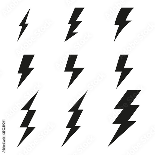 Lightning bolt icons. Thunderbolt. Vector set